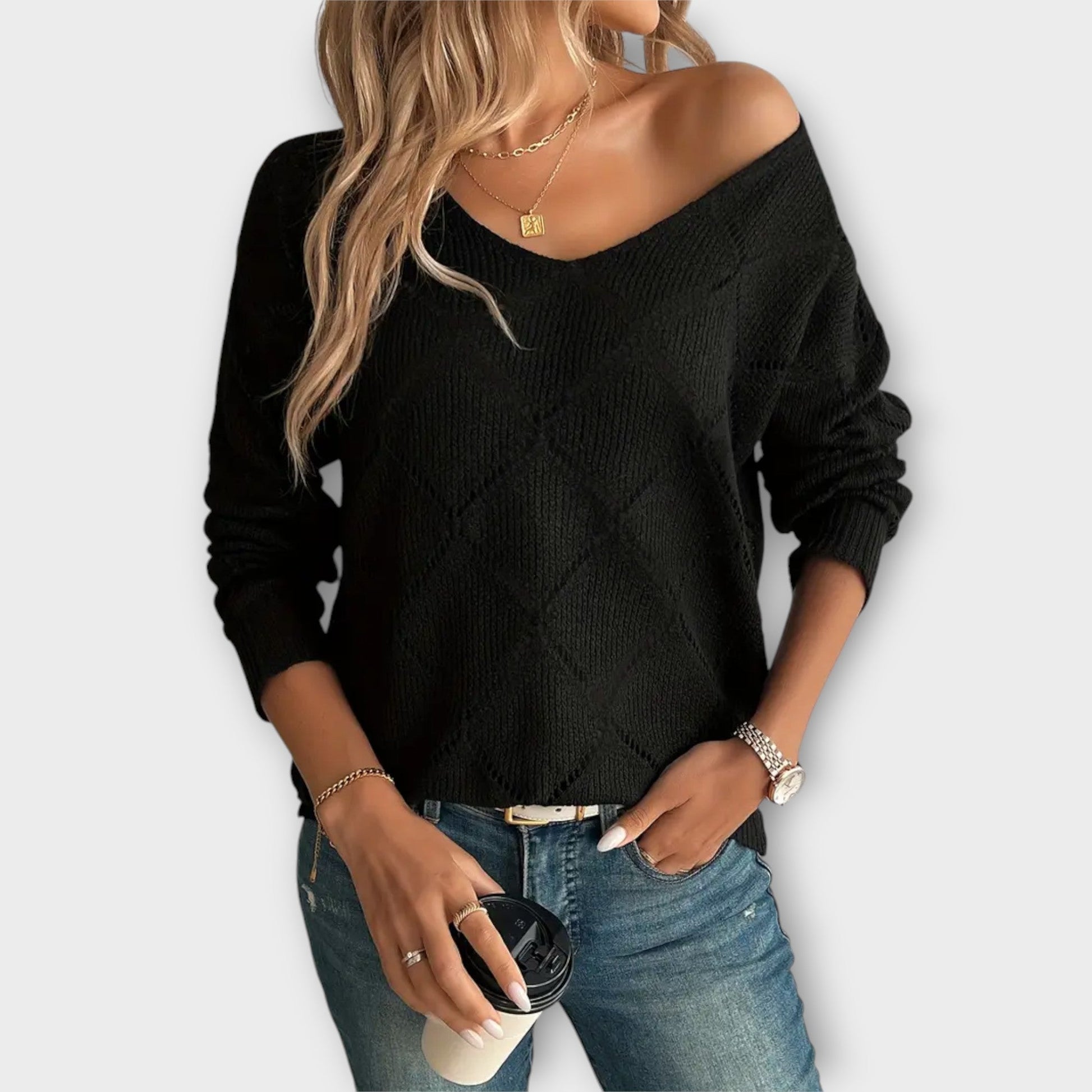 Eleganter Damenpullover Langarm Baumwolle-1