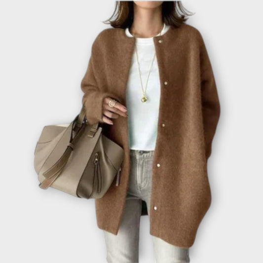 Lange Strickjacke Damen Beige-1