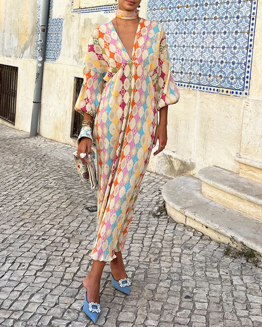 Lilian - Lebhaftes Maxikleid mit Puffärmeln