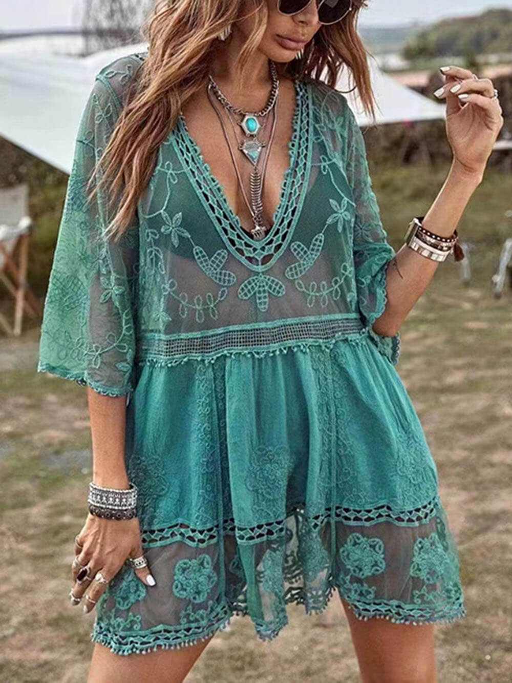 Molly - Lockere V-Ausschnitt Mini-Kleid