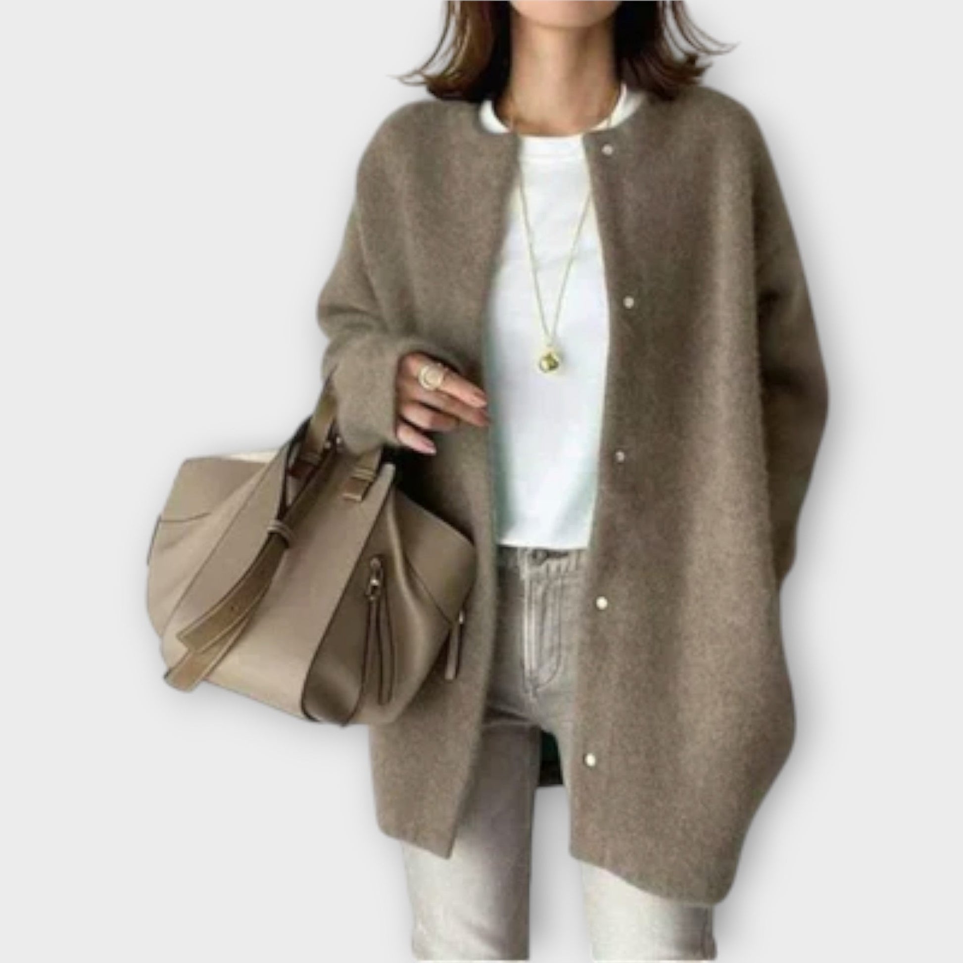Lange Strickjacke Damen Beige-2