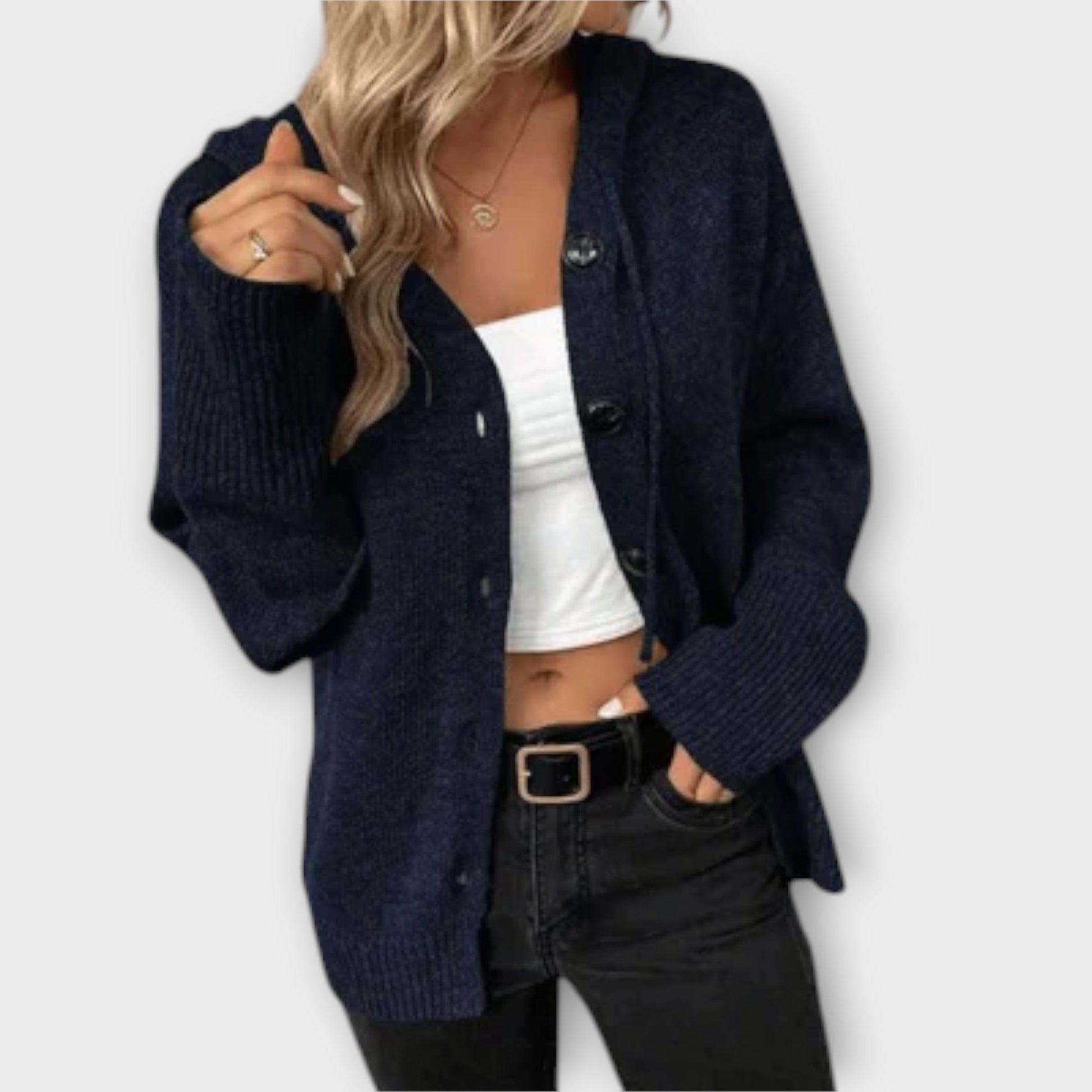 Strickjacke Damen Lang Mit Knöpfen-3