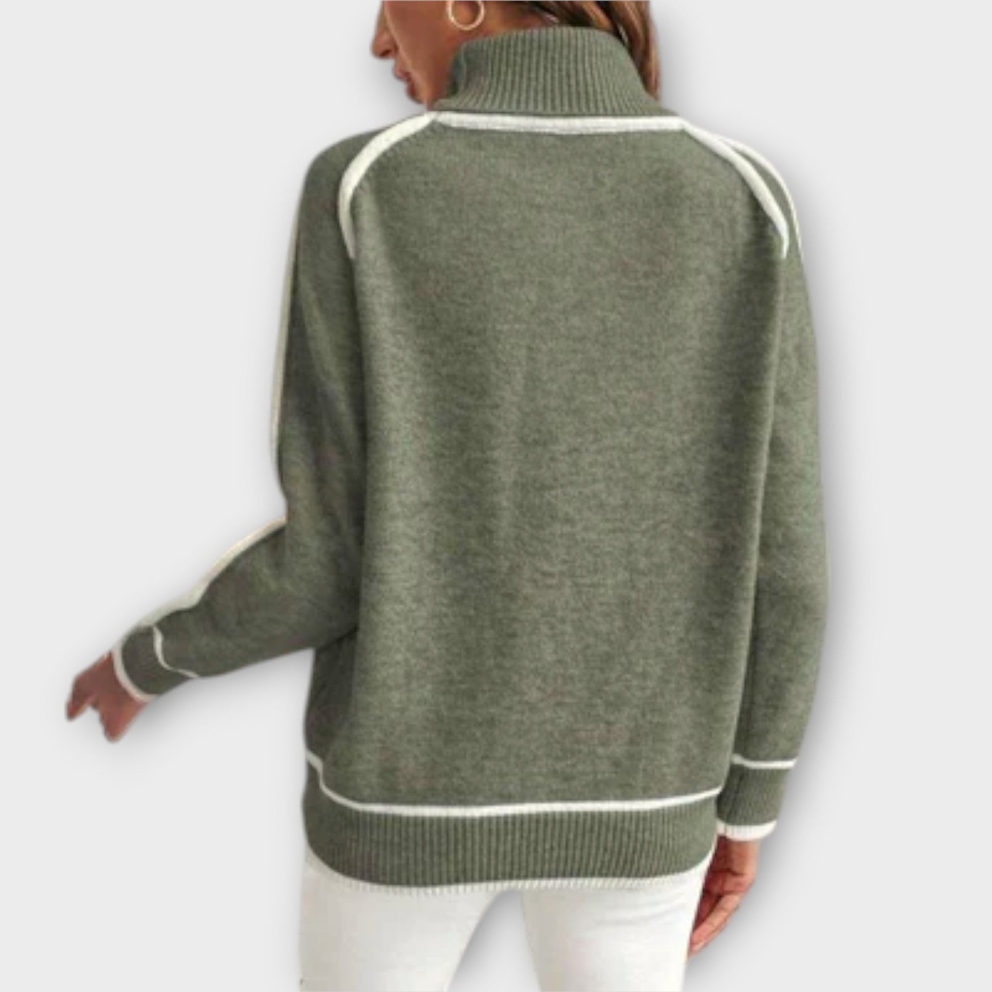 Damenpullover Langarm Baumwolle Oliv-3