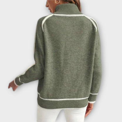 Damenpullover Langarm Baumwolle Oliv-3