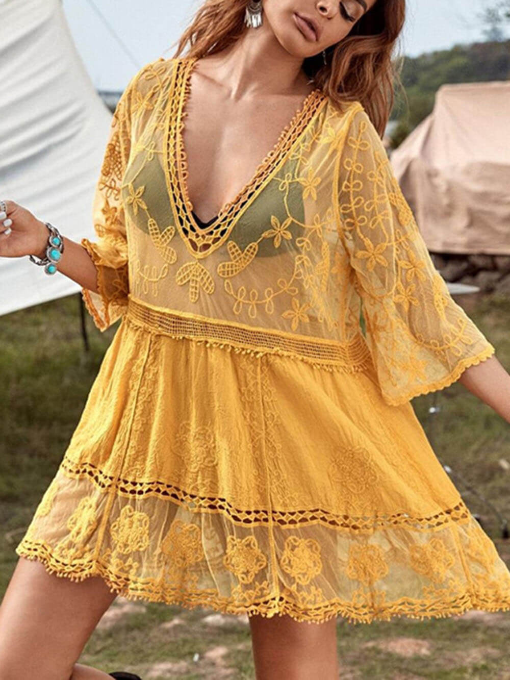 Molly - Lockere V-Ausschnitt Mini-Kleid