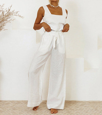 Megan - Minimalistisches Top und Weitbeinige Hose Set