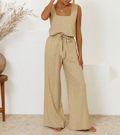 Megan - Minimalistisches Top und Weitbeinige Hose Set