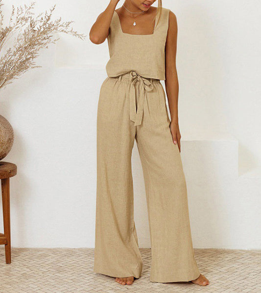 Megan - Minimalistisches Top und Weitbeinige Hose Set