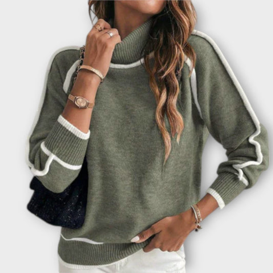Damenpullover Langarm Baumwolle Oliv-1