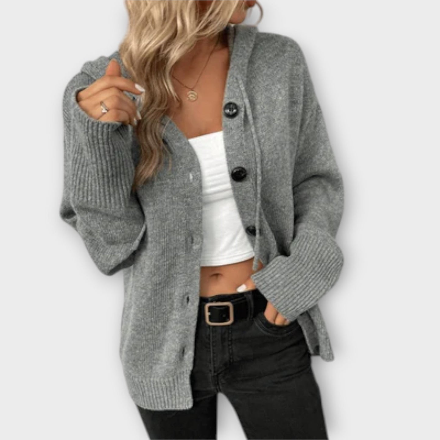 Variant image for Strickjacke Damen Lang Mit Knöpfen-4