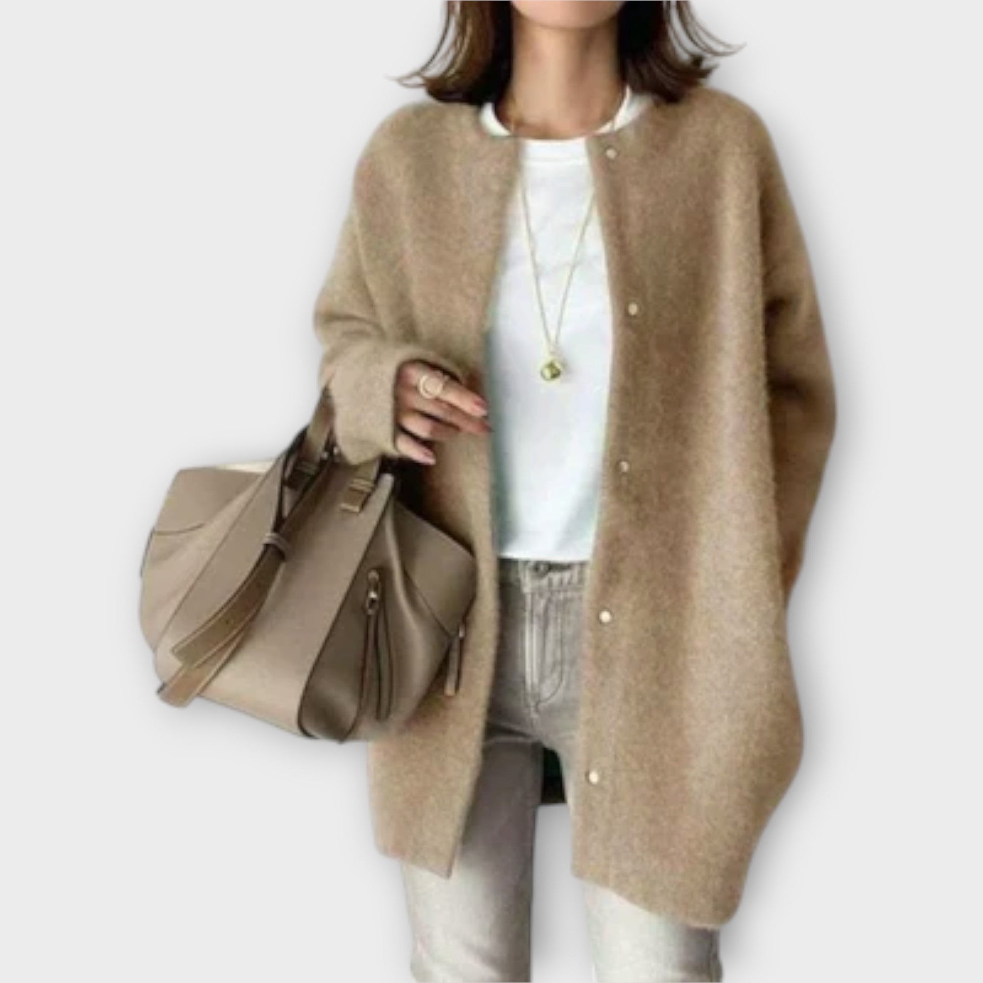 Lange Strickjacke Damen Beige-3