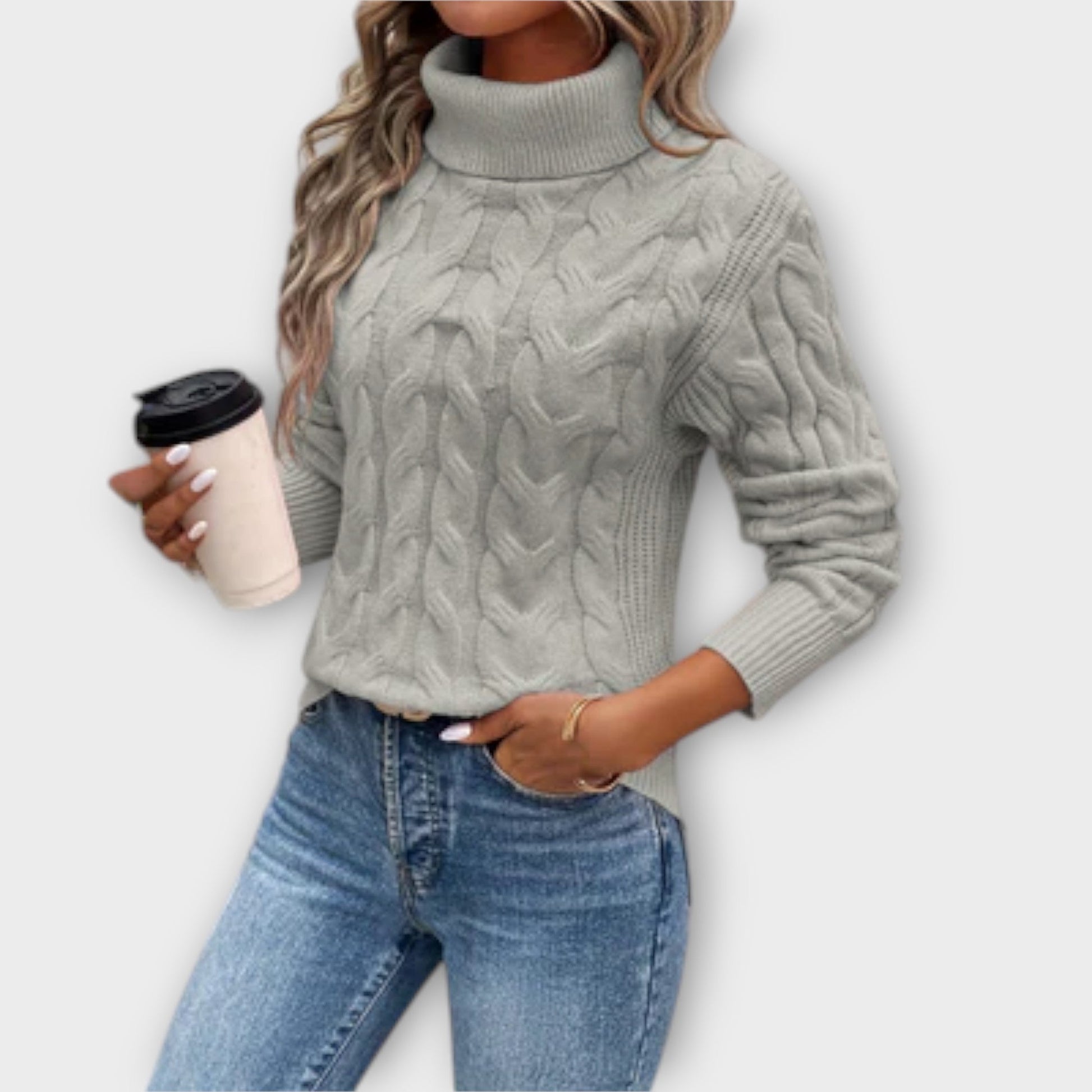 Schwarzer Rollkragenpullover Damen-3