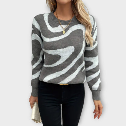Femininer Damenpullover Langarm mit Blumen-1