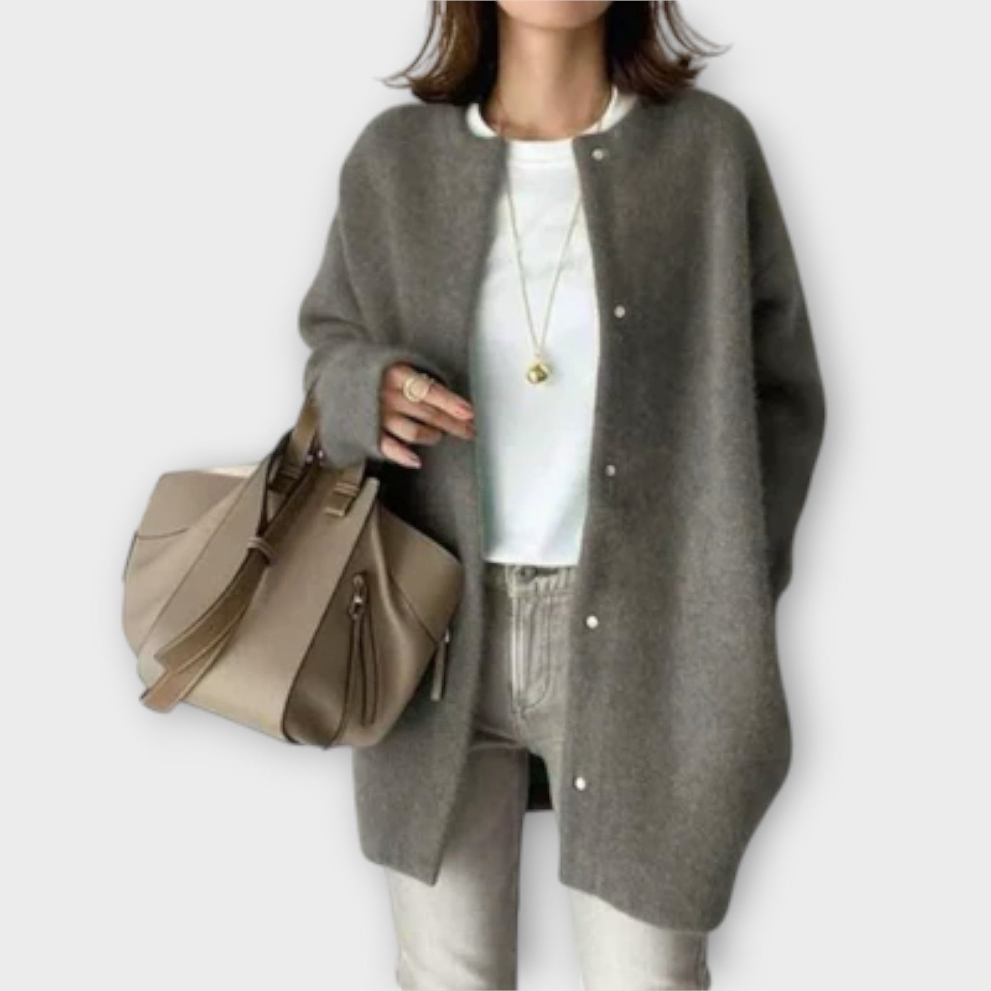 Lange Strickjacke Damen Beige-4