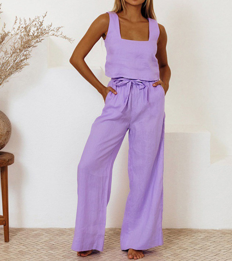 Megan - Minimalistisches Top und Weitbeinige Hose Set