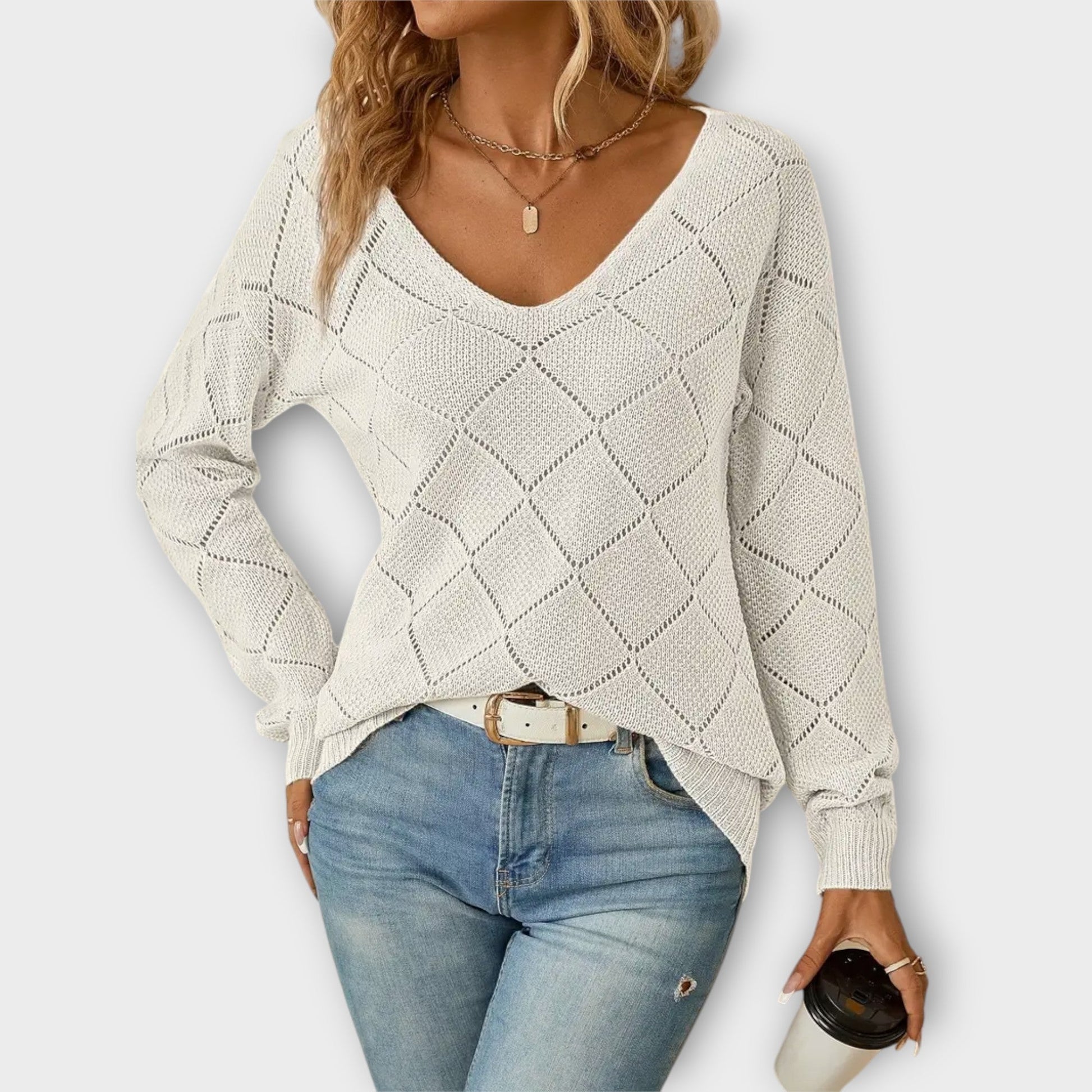 Eleganter Damenpullover Langarm Baumwolle-2