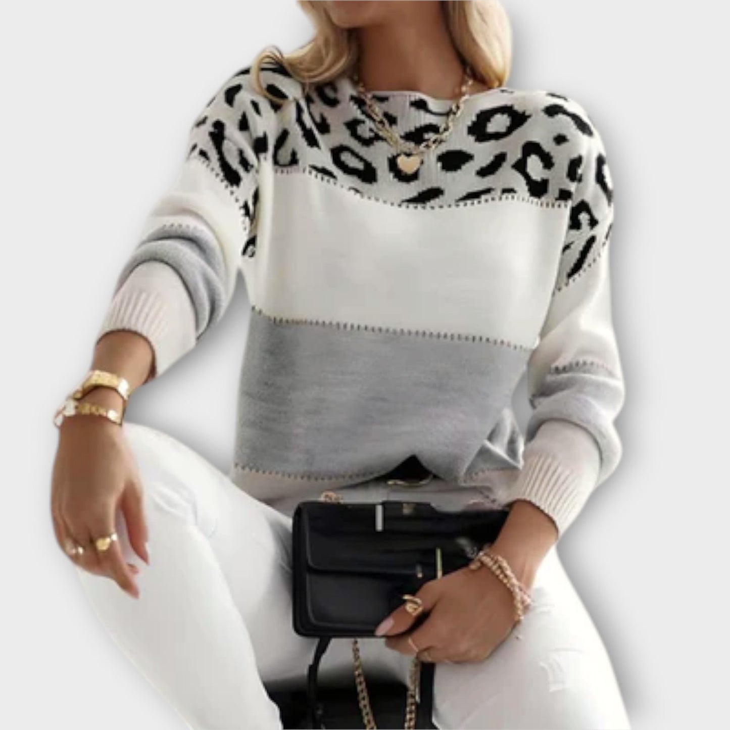 Damenpullover Langarm - Modischer Leo-Print Für Kalte Tage-1