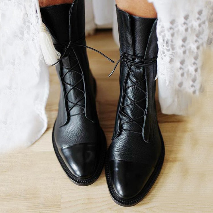 Premium Lederstiefel Damen Schwarz-3