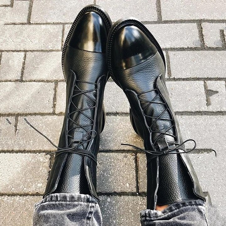 Premium Lederstiefel Damen Schwarz-5