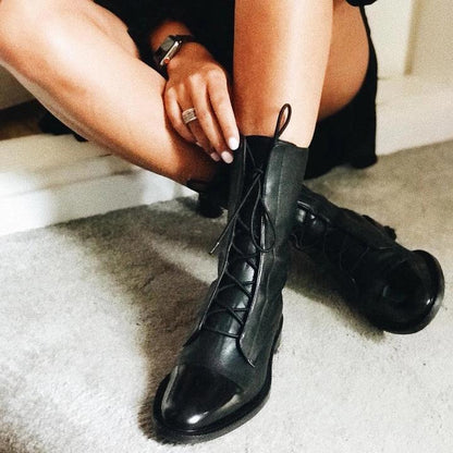 Premium Lederstiefel Damen Schwarz-1