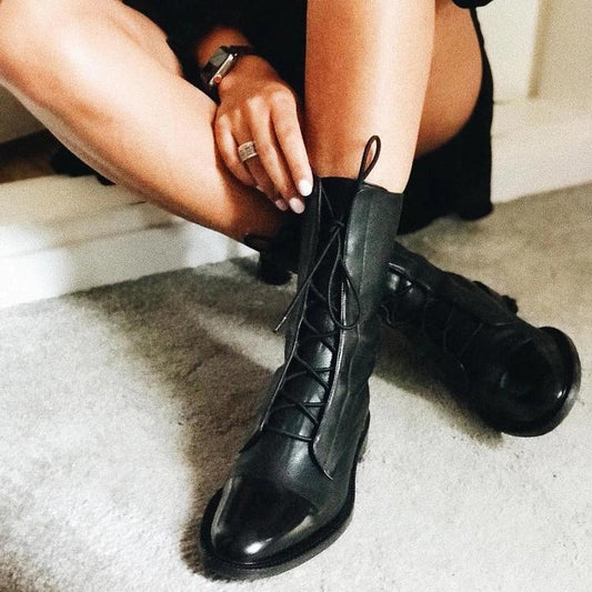 Premium Lederstiefel Damen Schwarz-1