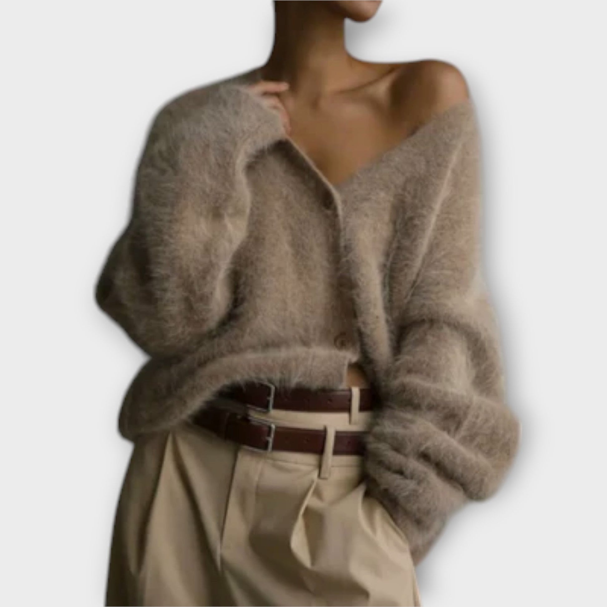 Oversized Strickjacke Damen V-Ausschnitt-1