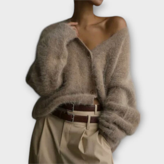 Oversized Strickjacke Damen V-Ausschnitt-1