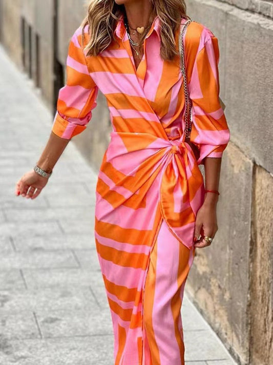 Bernice - Gestreiftes Midi Hemdkleid