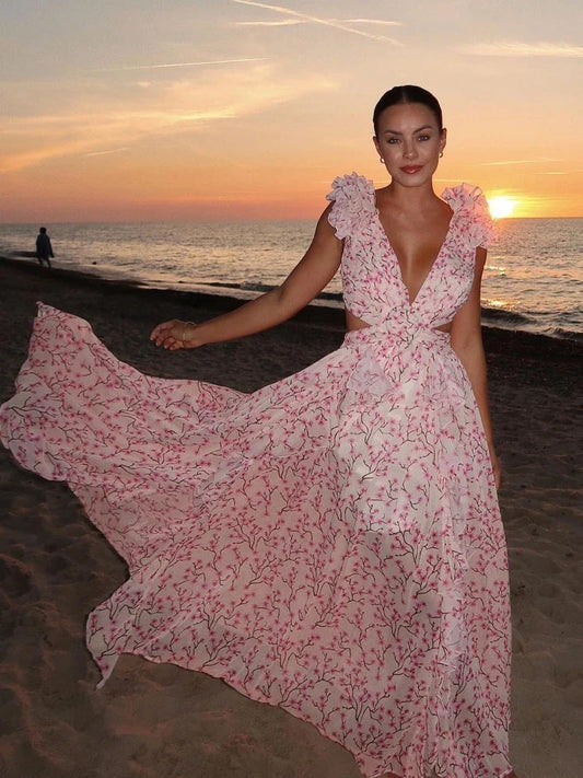 Lexi - Elegantes Maxikleid mit Rückenausschnitt und Rüschen