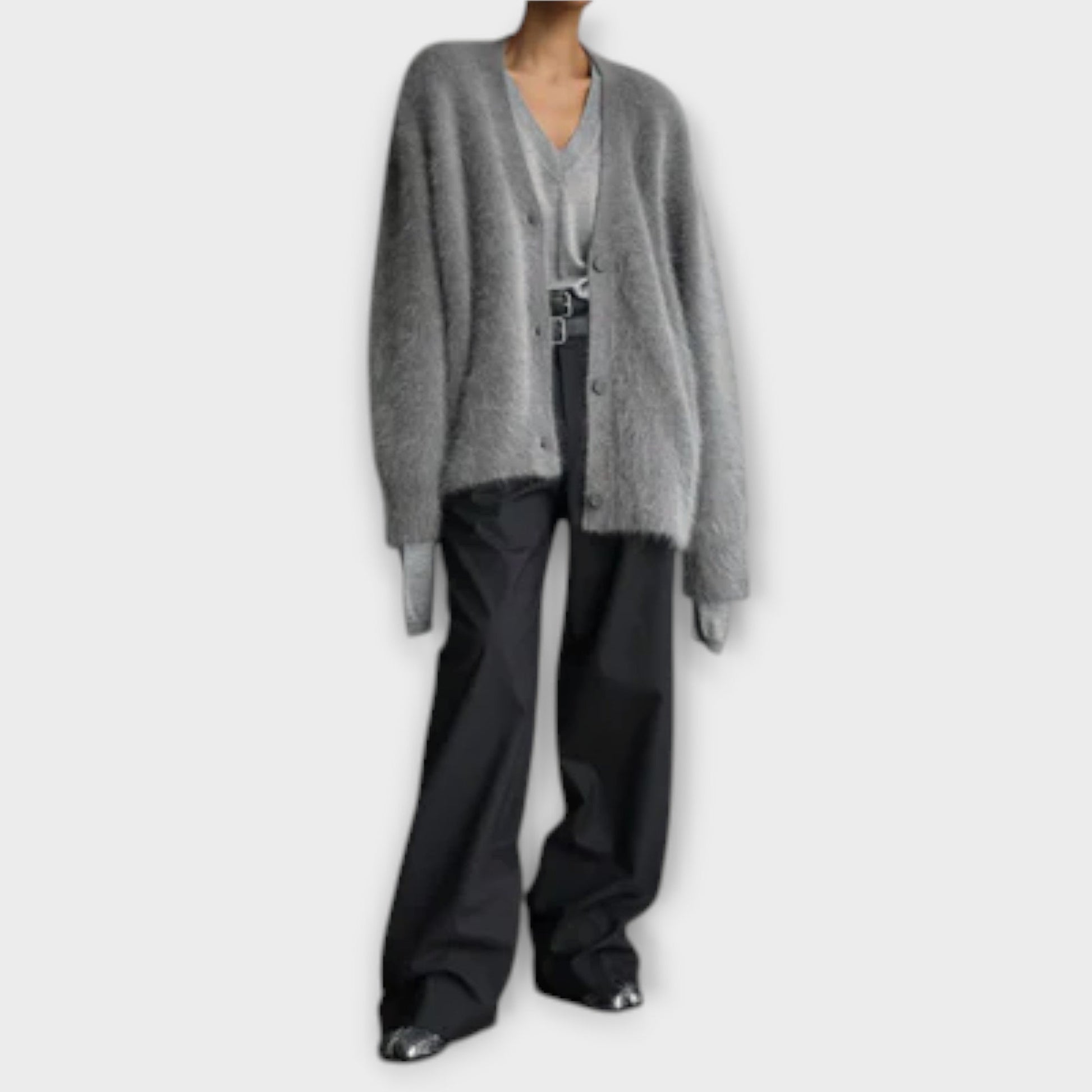 Oversized Strickjacke Damen V-Ausschnitt-6