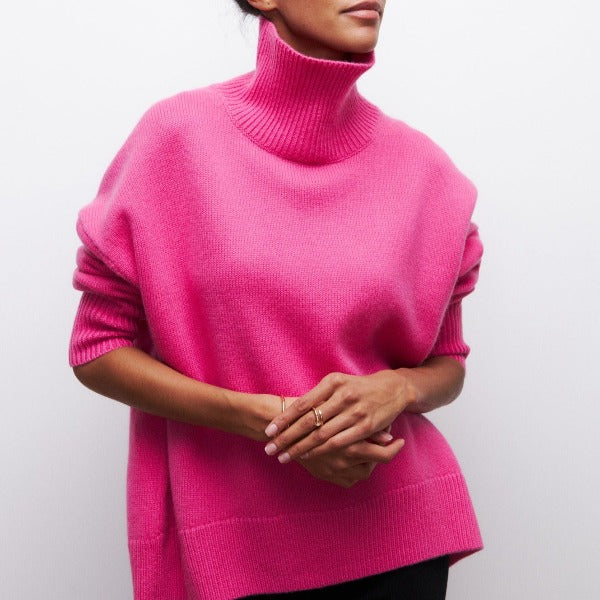 Schwarzer Rollkragenpullover Damen-2