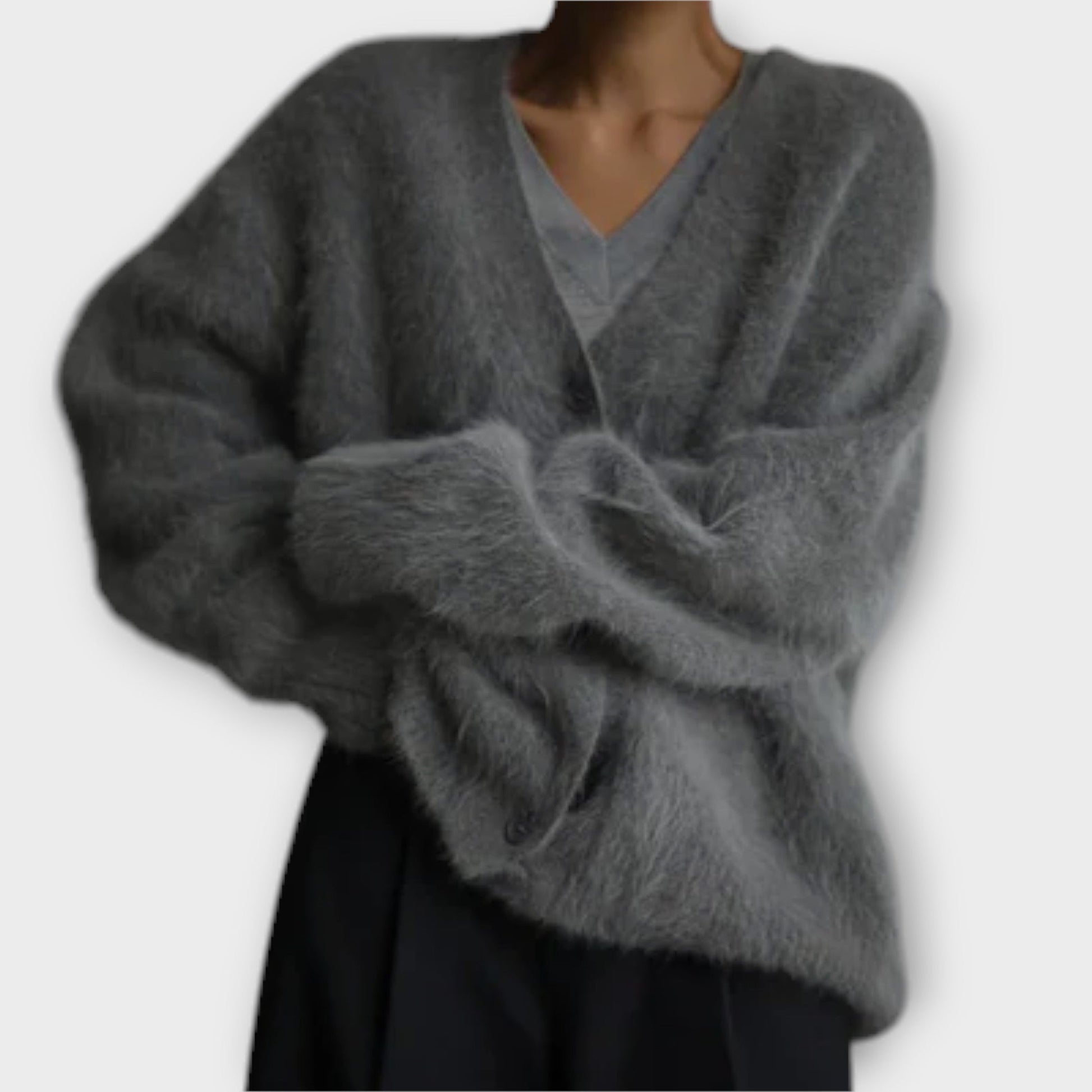 Oversized Strickjacke Damen V-Ausschnitt-2
