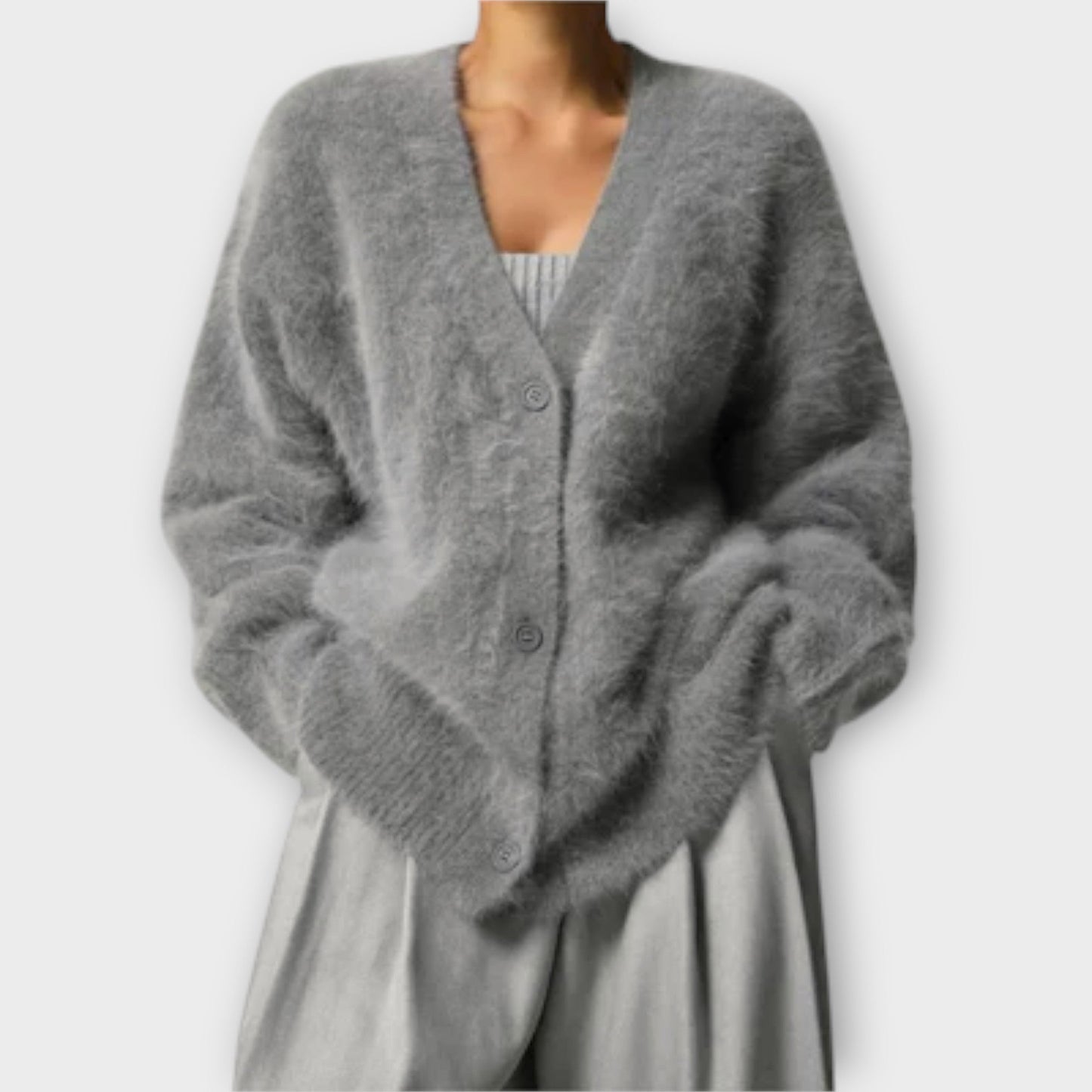 Oversized Strickjacke Damen V-Ausschnitt-4