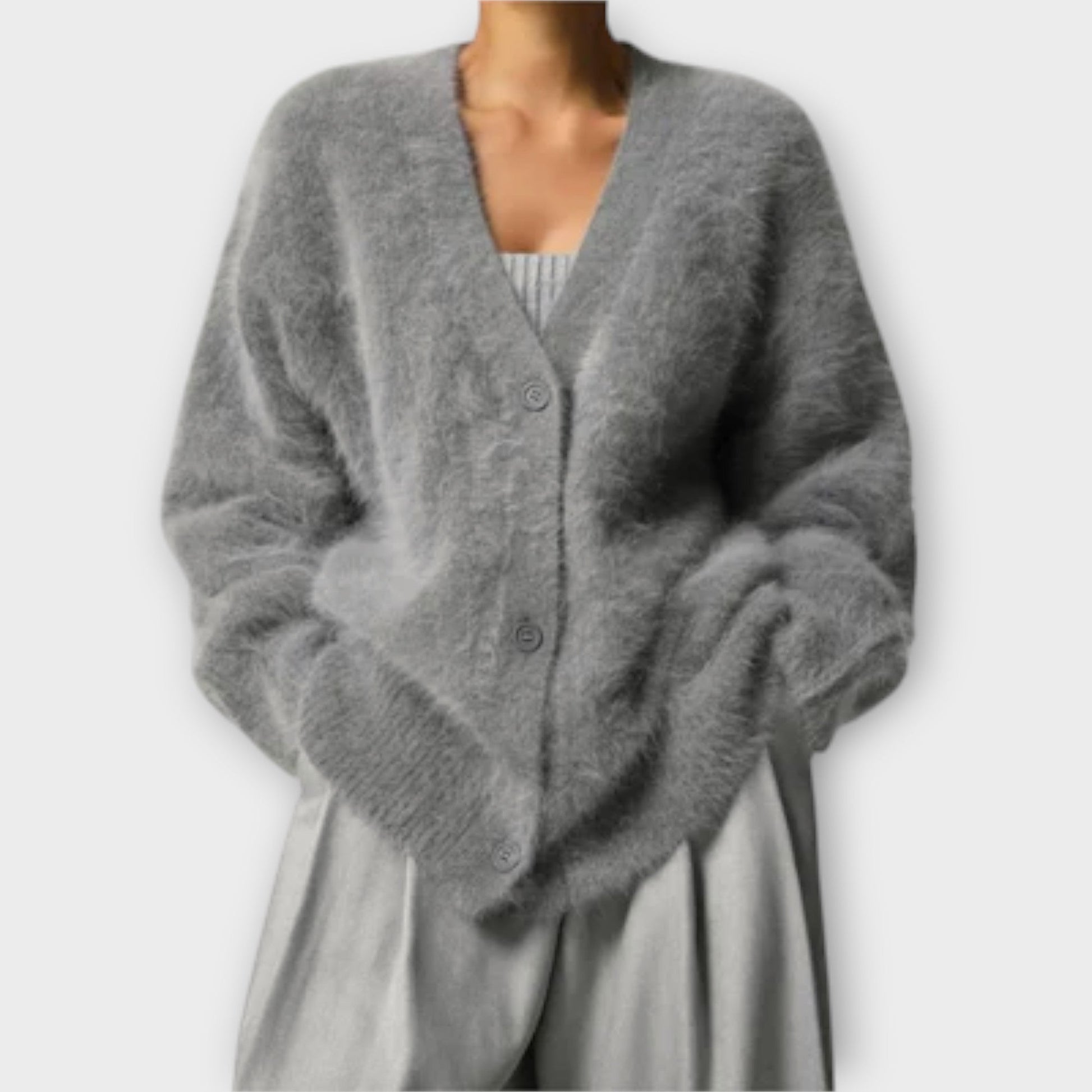 Oversized Strickjacke Damen V-Ausschnitt-4