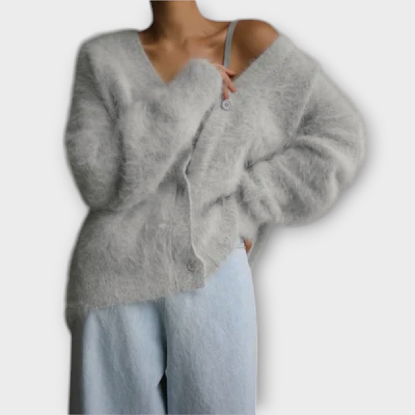 Variant image for Oversized Strickjacke Damen V-Ausschnitt-13