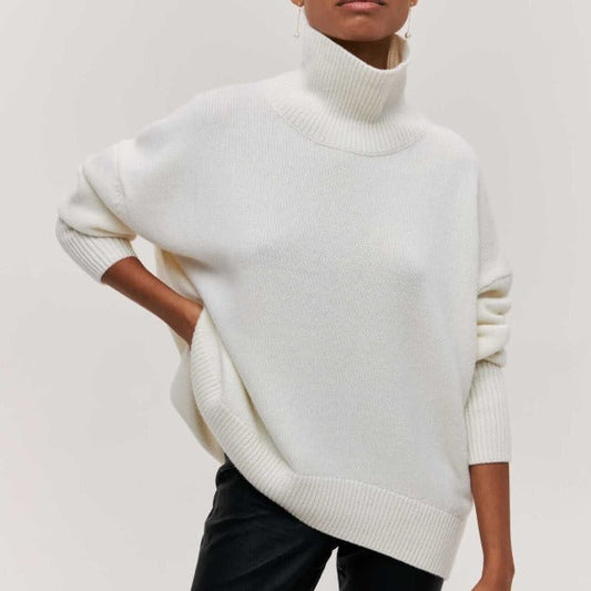 Schwarzer Rollkragenpullover Damen-1