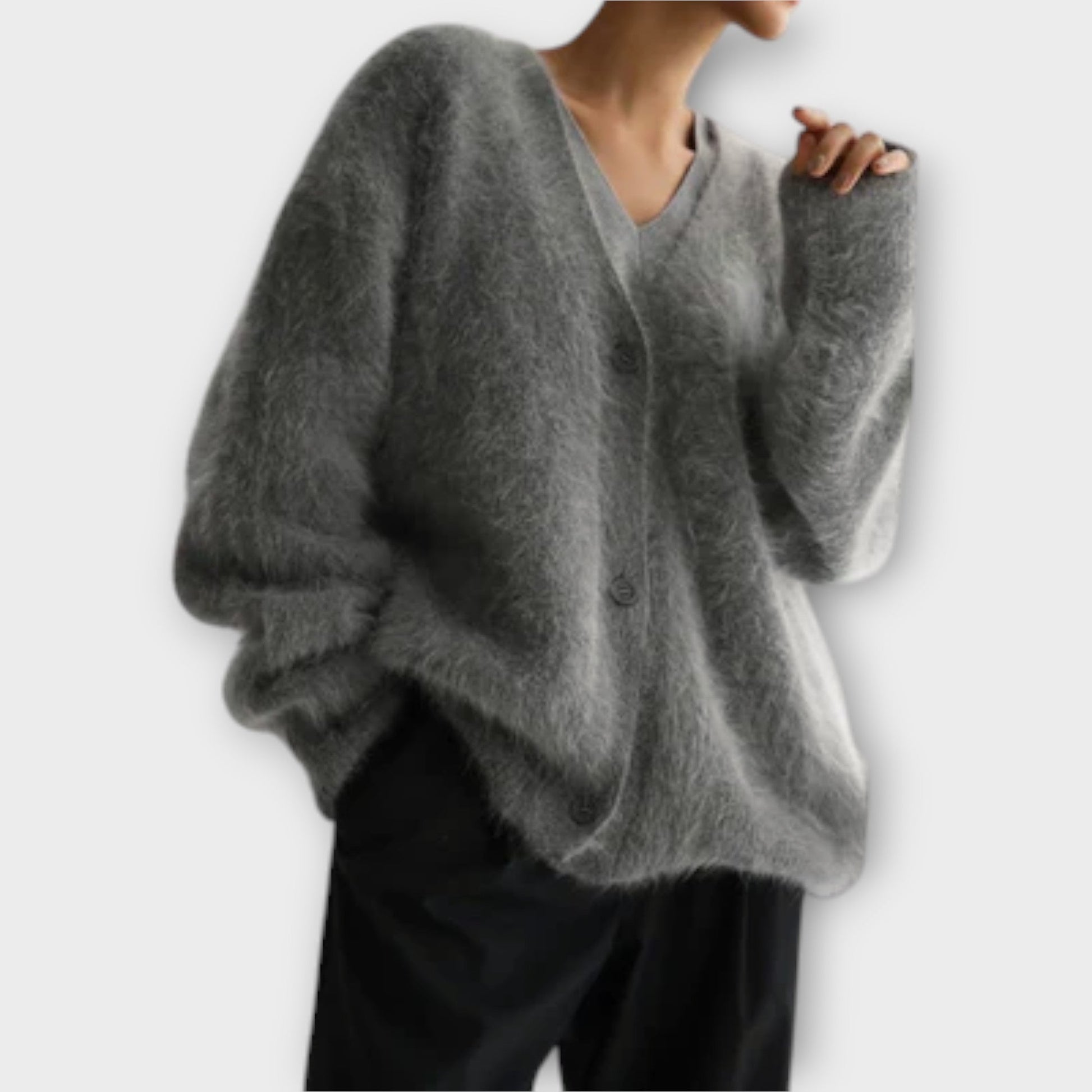 Oversized Strickjacke Damen V-Ausschnitt-3