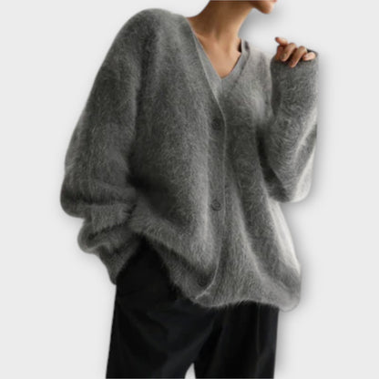 Oversized Strickjacke Damen V-Ausschnitt-3