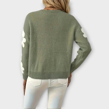 Damenpullover Langarm Mit Blumen-1