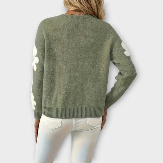 Damenpullover Langarm Mit Blumen-1