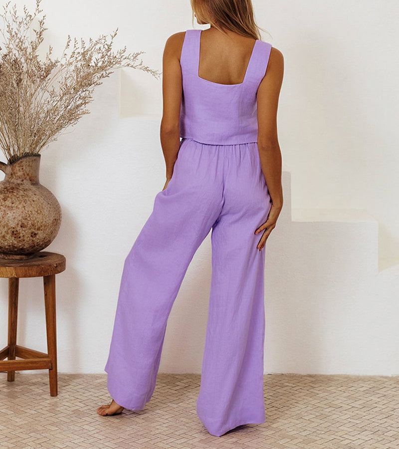 Megan - Minimalistisches Top und Weitbeinige Hose Set