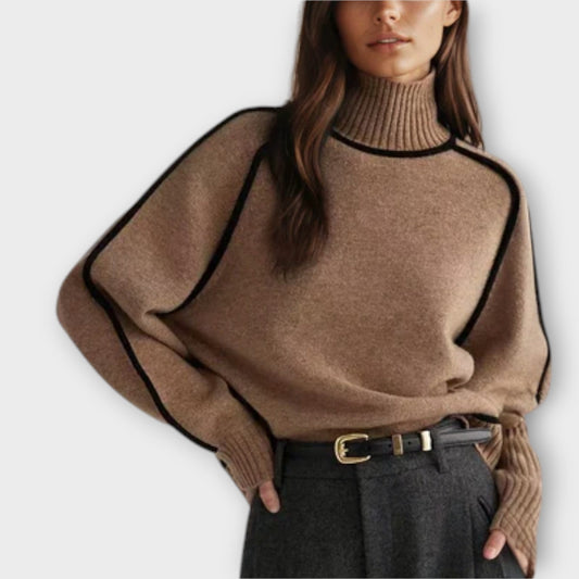 Schwarzer Rollkragenpullover Damen-1