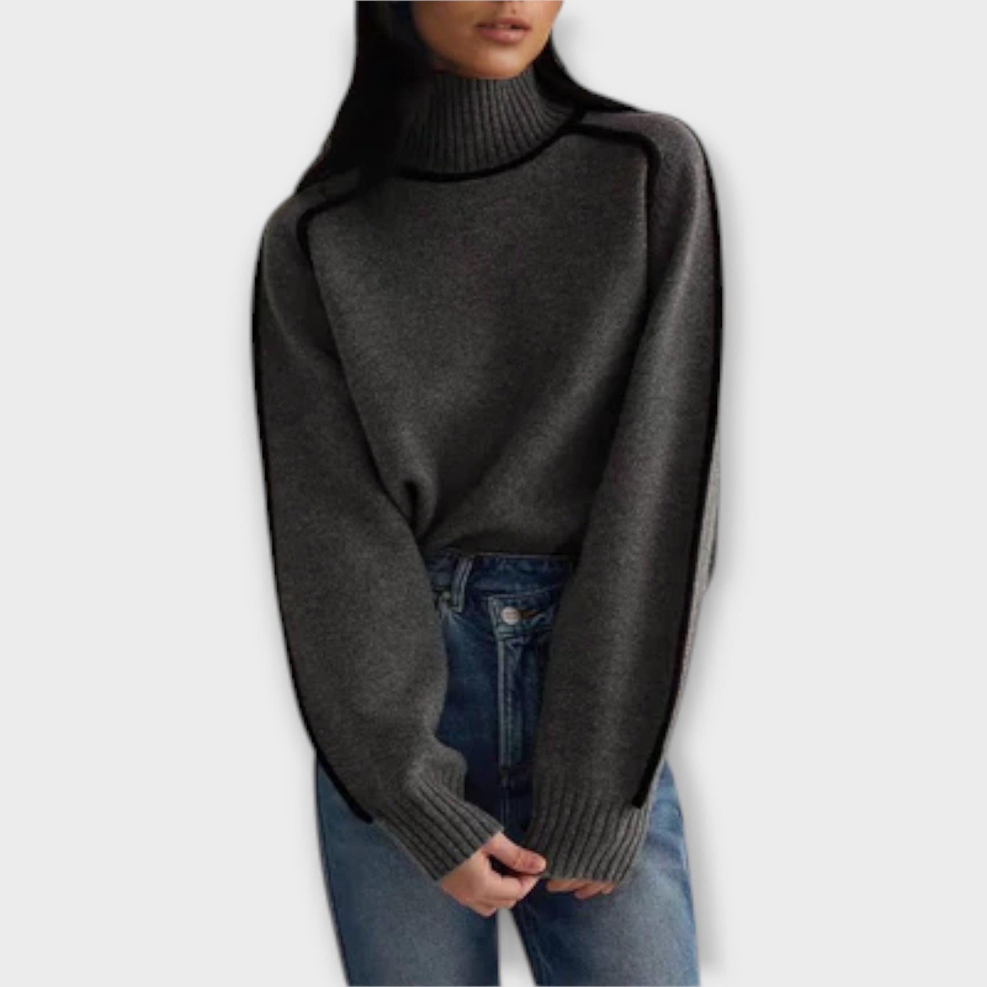 Schwarzer Rollkragenpullover Damen-4