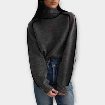 Schwarzer Rollkragenpullover Damen-4
