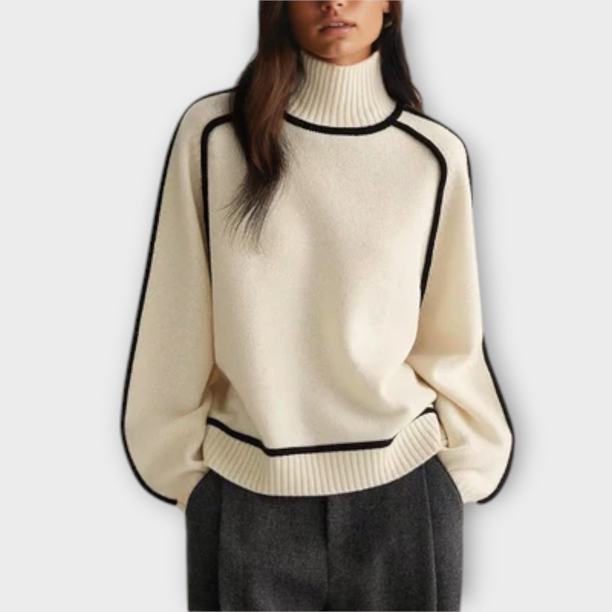 Schwarzer Rollkragenpullover Damen-5