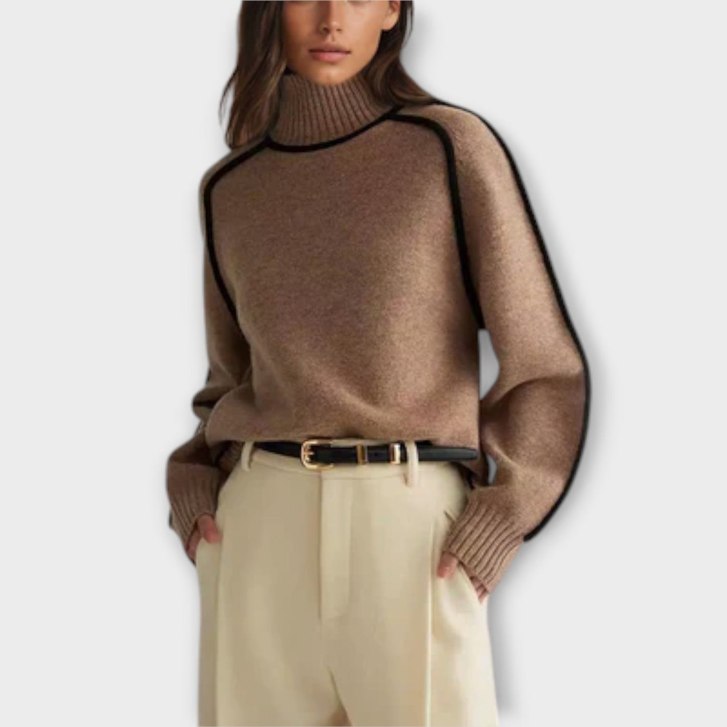 Schwarzer Rollkragenpullover Damen-2