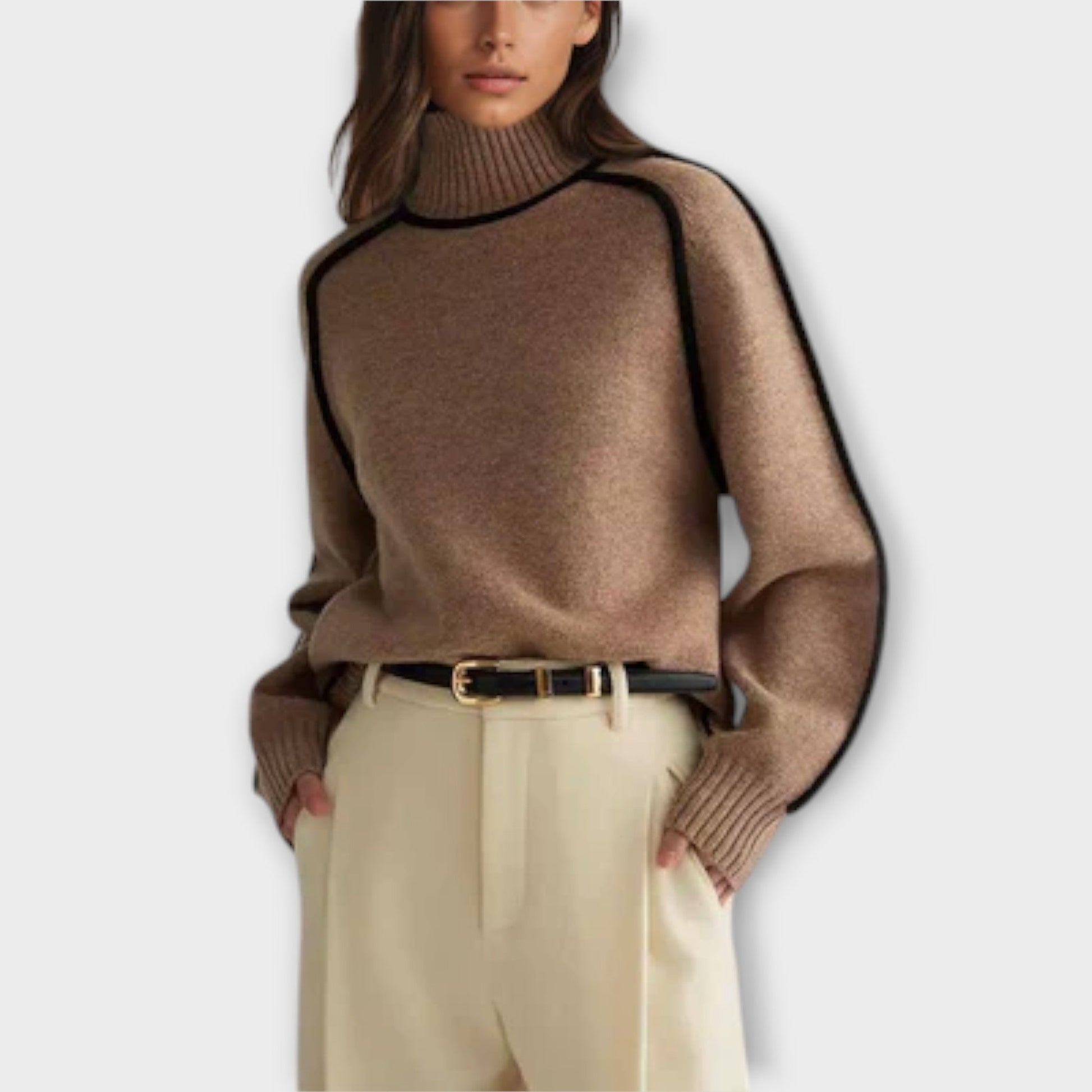 Schwarzer Rollkragenpullover Damen-2
