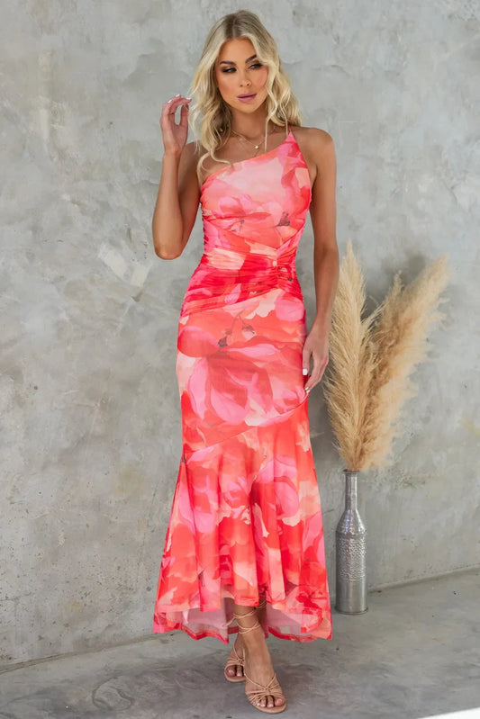 Xanthe Midi Kleid - Elegantes Damenkleid Mit Aquarellblumendruck-1