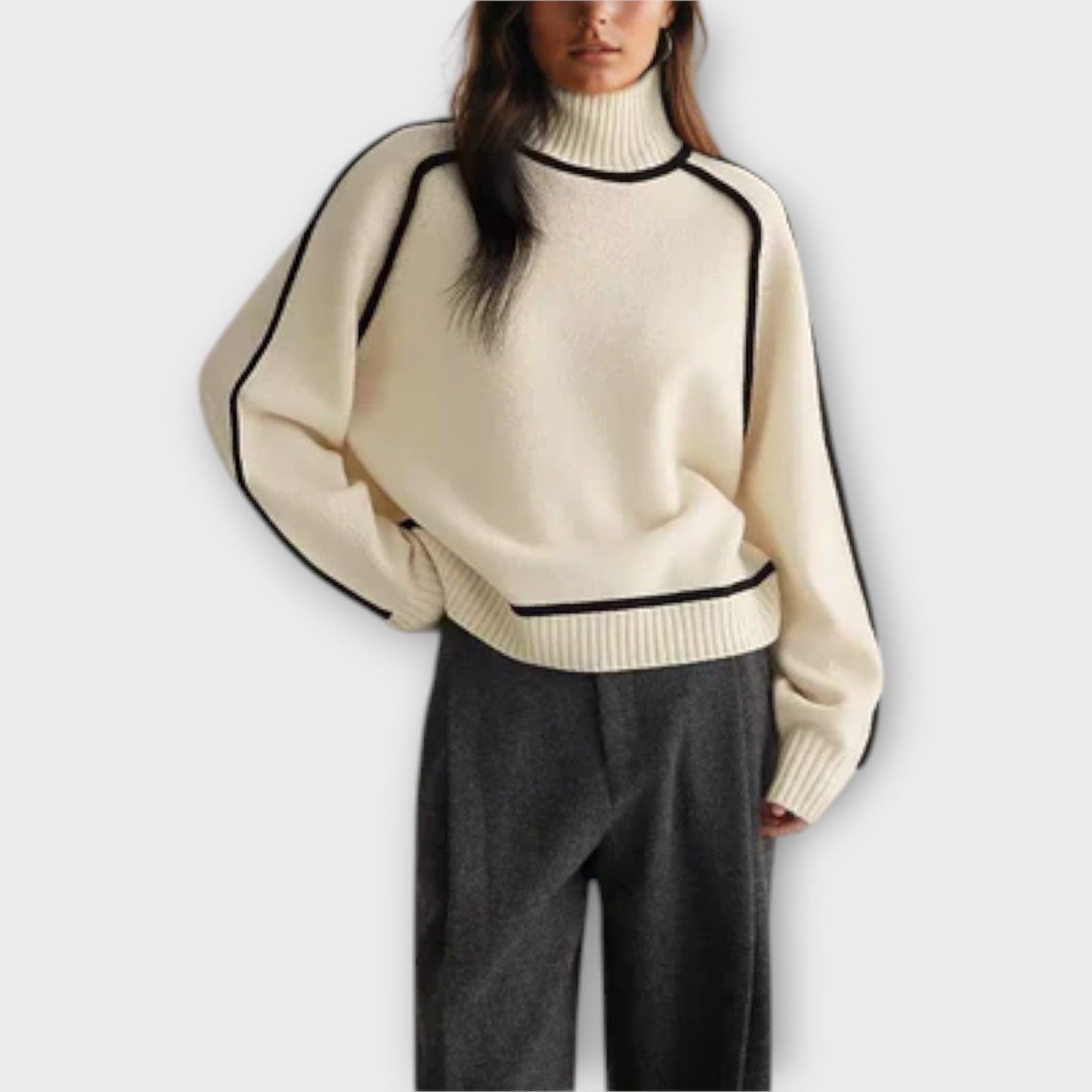 Schwarzer Rollkragenpullover Damen-6