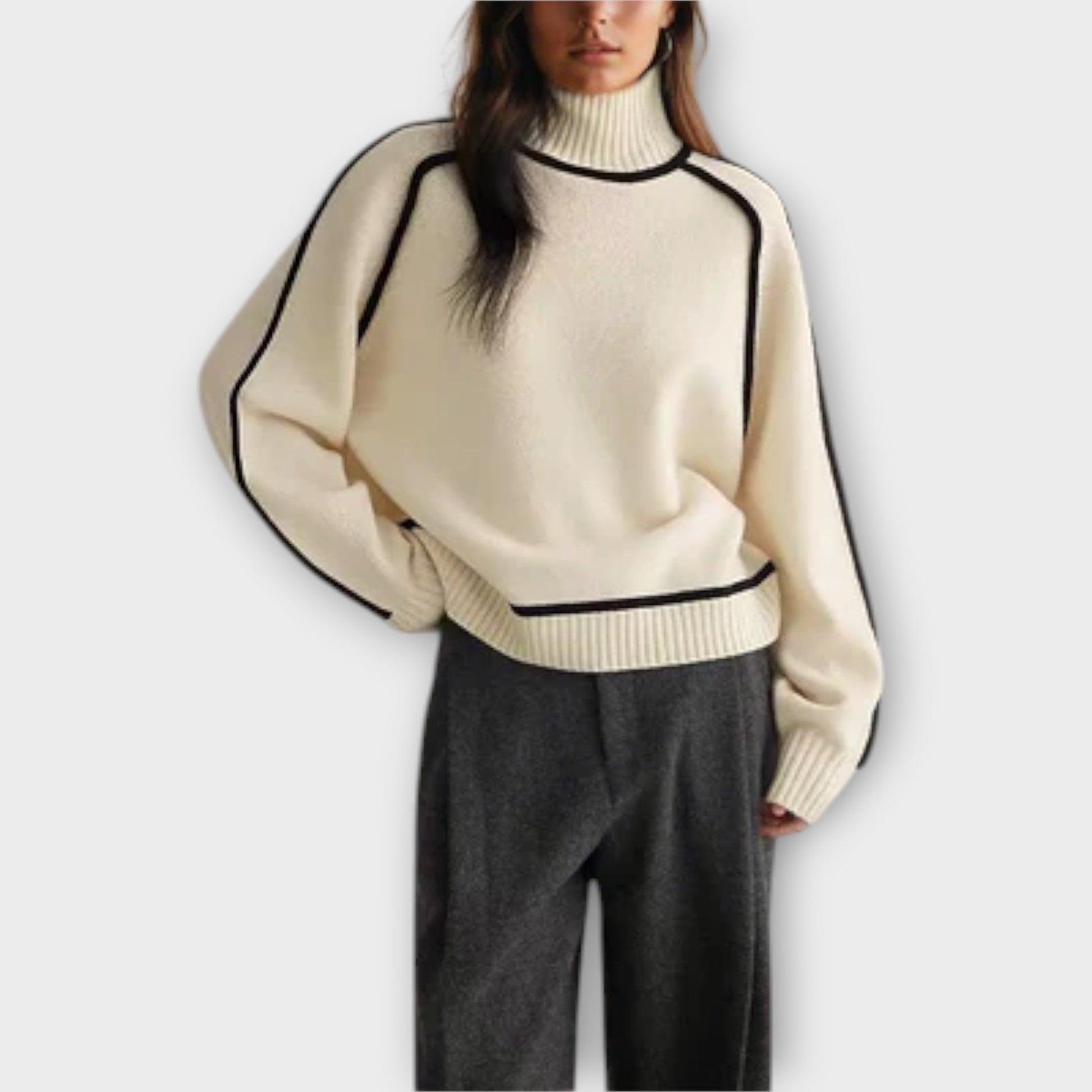 Schwarzer Rollkragenpullover Damen-6